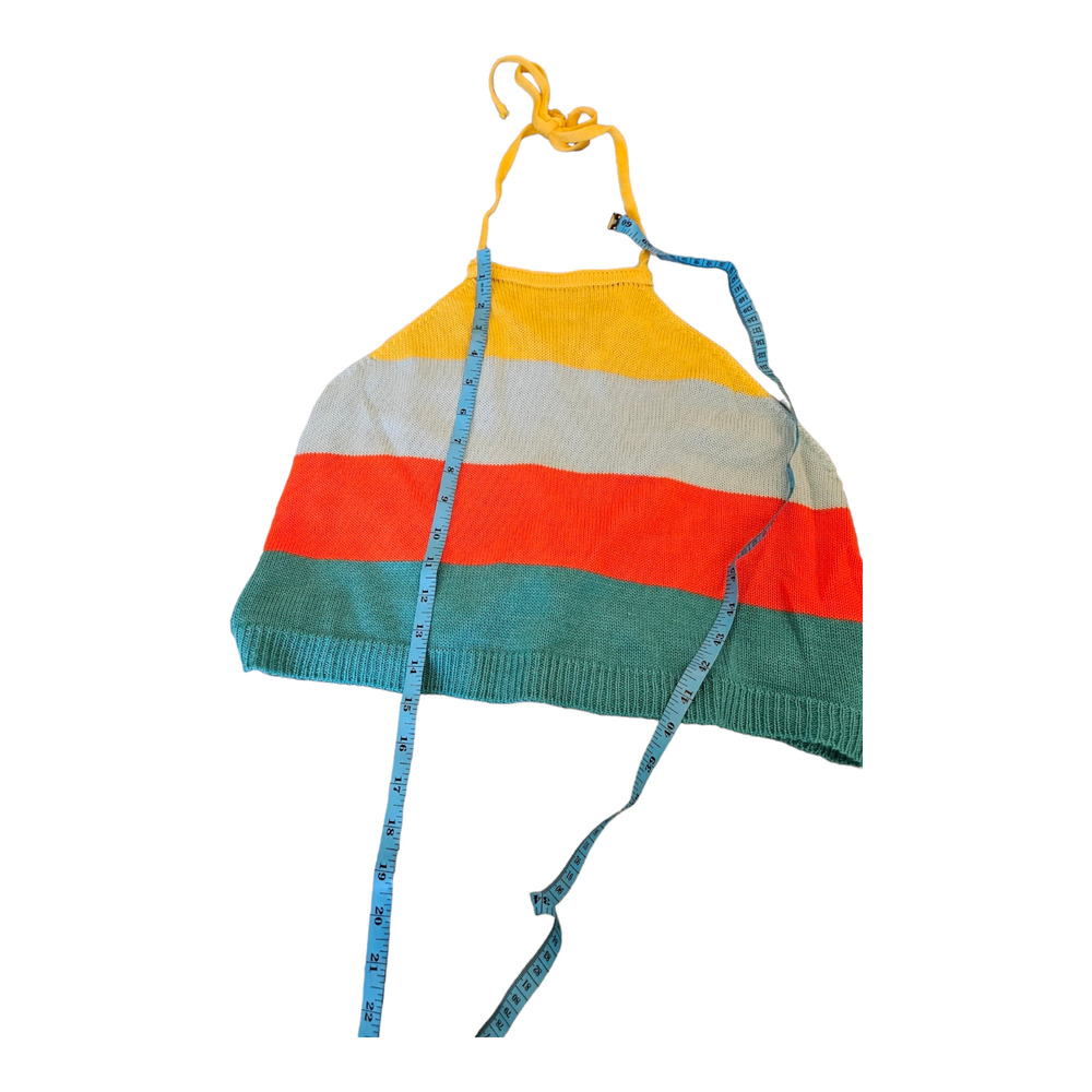 AQE Fashion Medium Multicolor Striped Cropped Halter Top - Picture 6 of 6